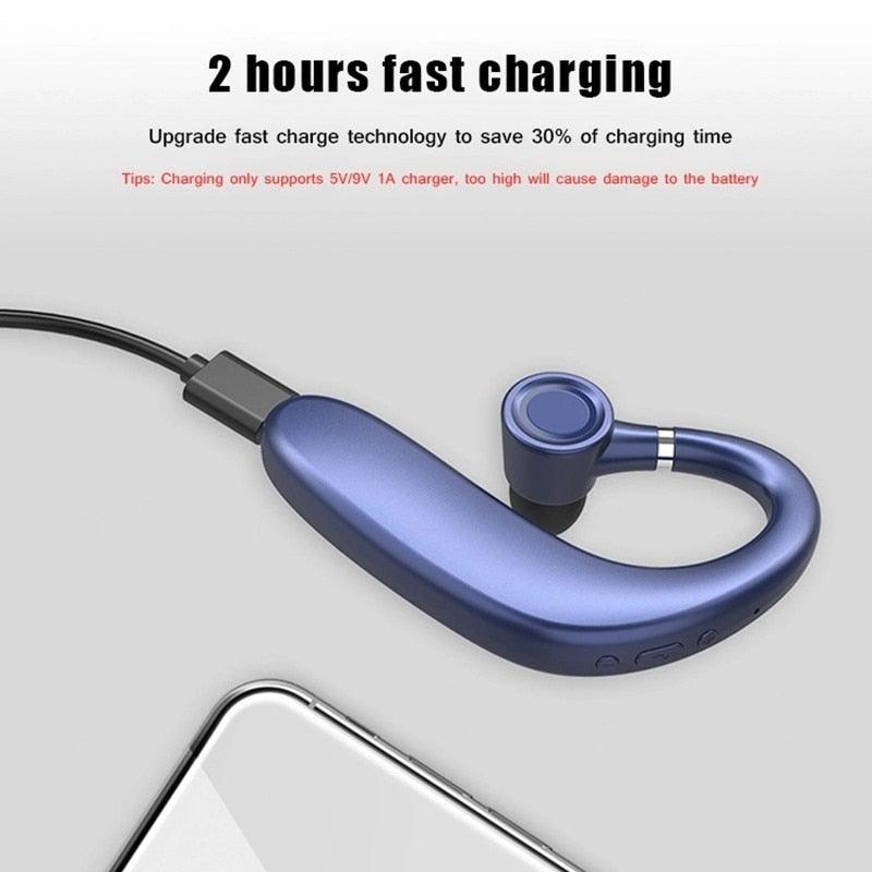 Écouteurs Bluetooth sans fil à crochet d'oreille, casque Bluetooth 5.0 pour le bureau, écouteur intra-auriculaire stéréo simple avec micro, casque HiFi mono-auriculaire, autonomie très longue, réduction du bruit, compatible avec les smartphones