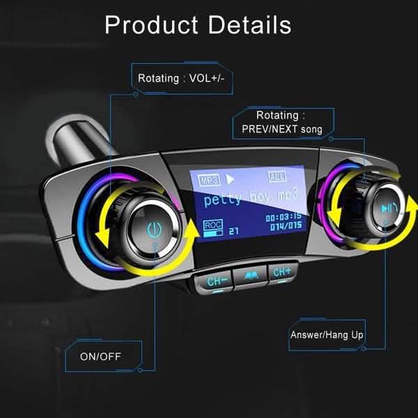 Chargeur de voiture transmetteur FM sans fil Bluetooth mains libres