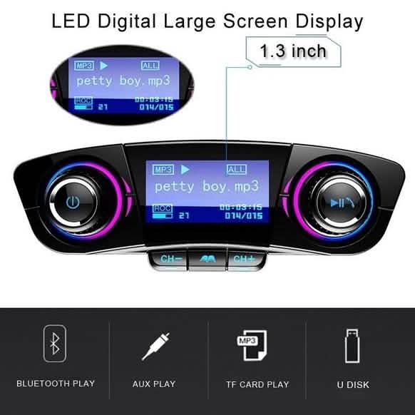 Chargeur de voiture transmetteur FM sans fil Bluetooth mains libres