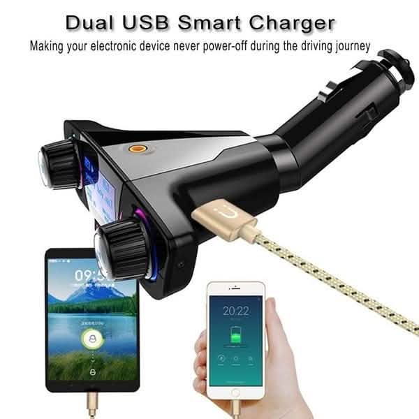 Chargeur de voiture transmetteur FM sans fil Bluetooth mains libres