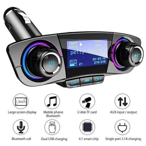 Chargeur de voiture transmetteur FM sans fil Bluetooth mains libres