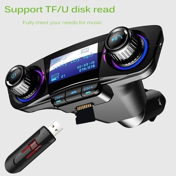 Chargeur de voiture transmetteur FM sans fil Bluetooth mains libres