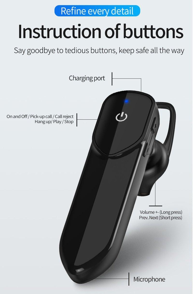 Écouteurs Bluetooth sans fil, mains libres, longue veille, V5.0, étanches, pour le sport, avec microphone pour la conduite