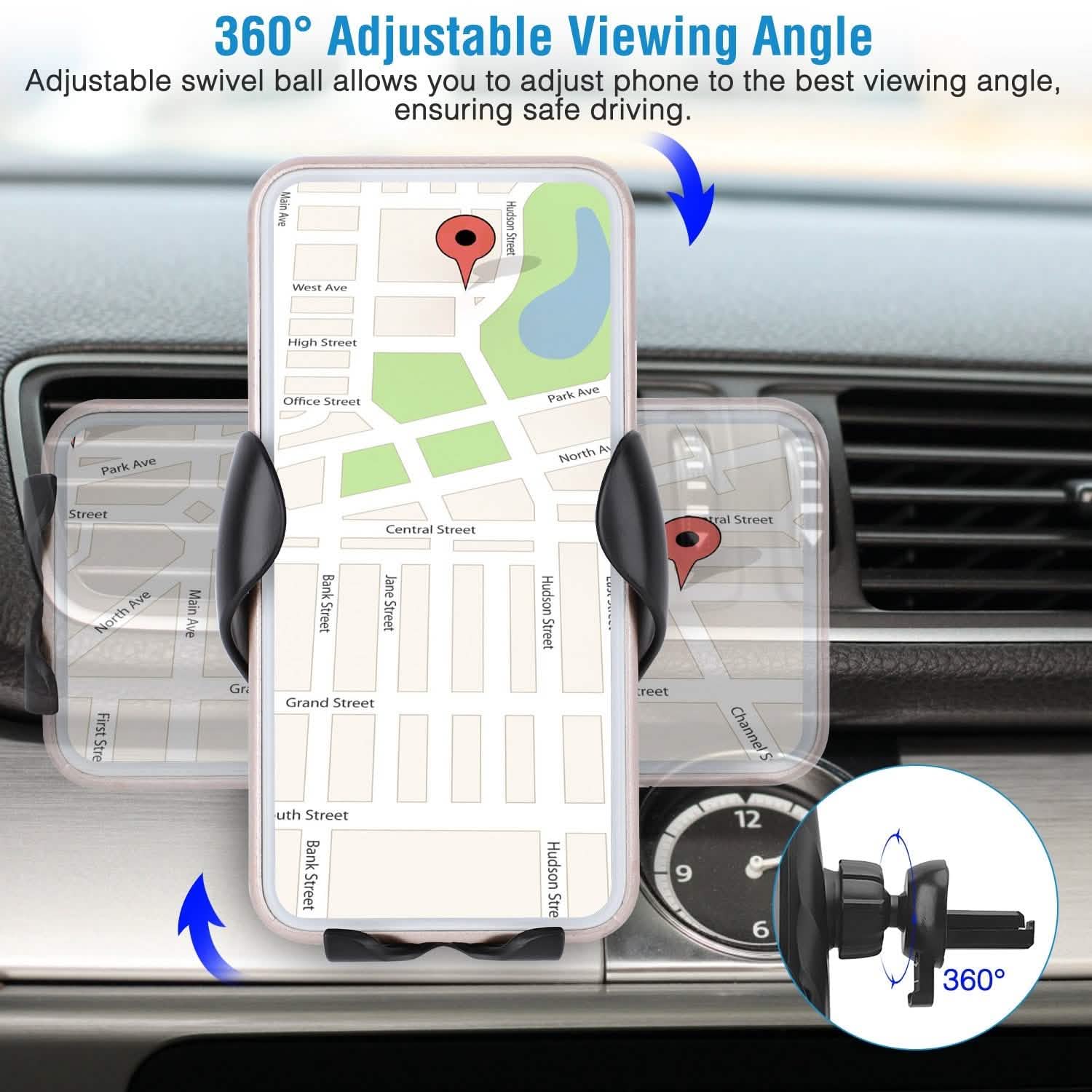 Chargeur de voiture sans fil 15W Qi Charge rapide Support de voiture