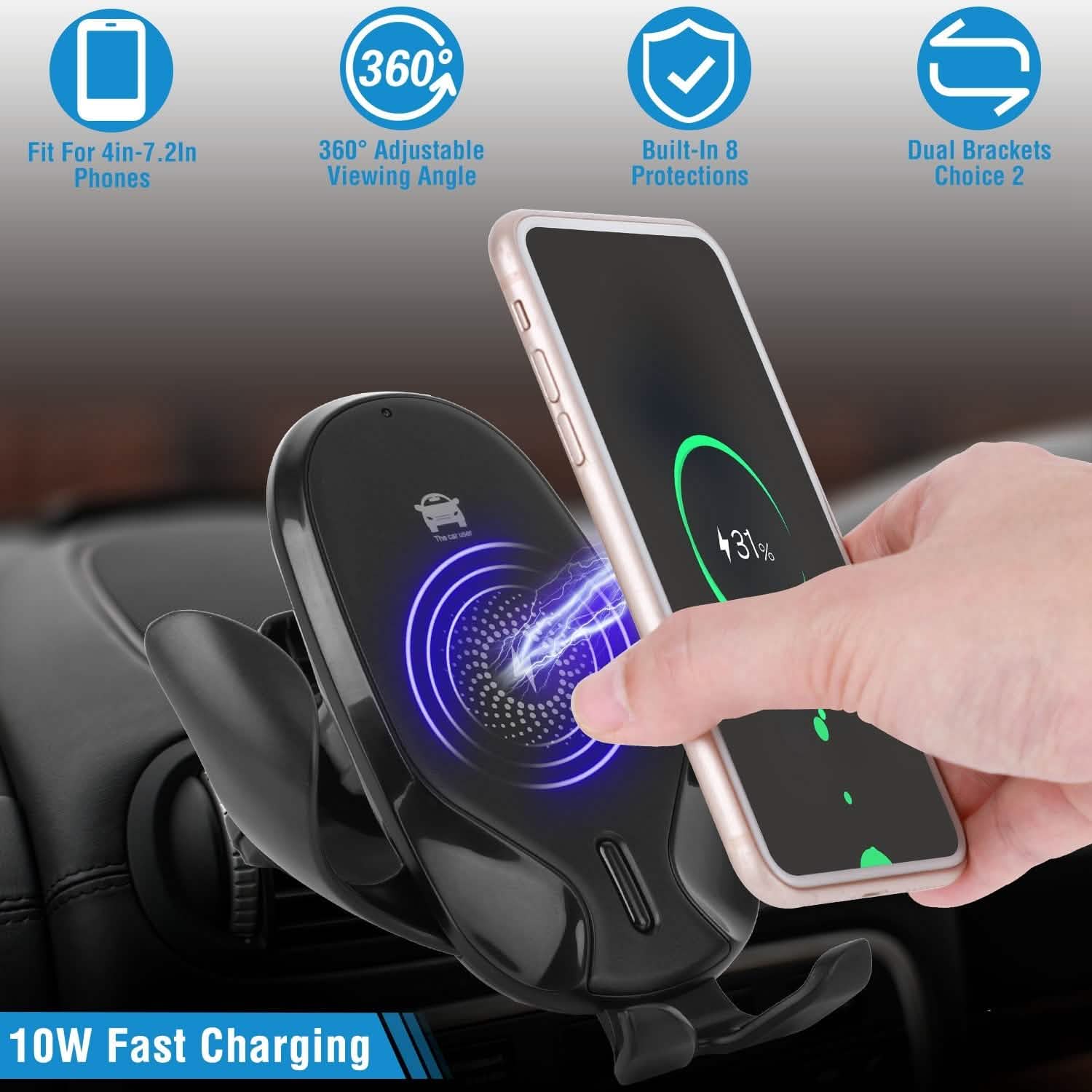 Chargeur de voiture sans fil 15W Qi Charge rapide Support de voiture