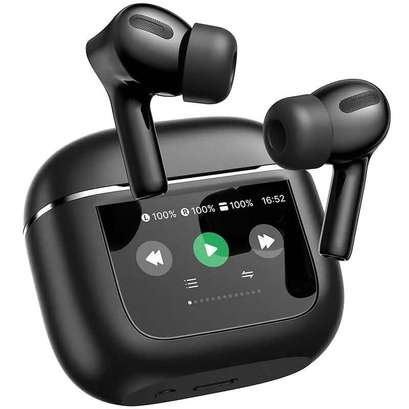 Écouteurs sans fil avec étui de recharge à écran tactile intelligent