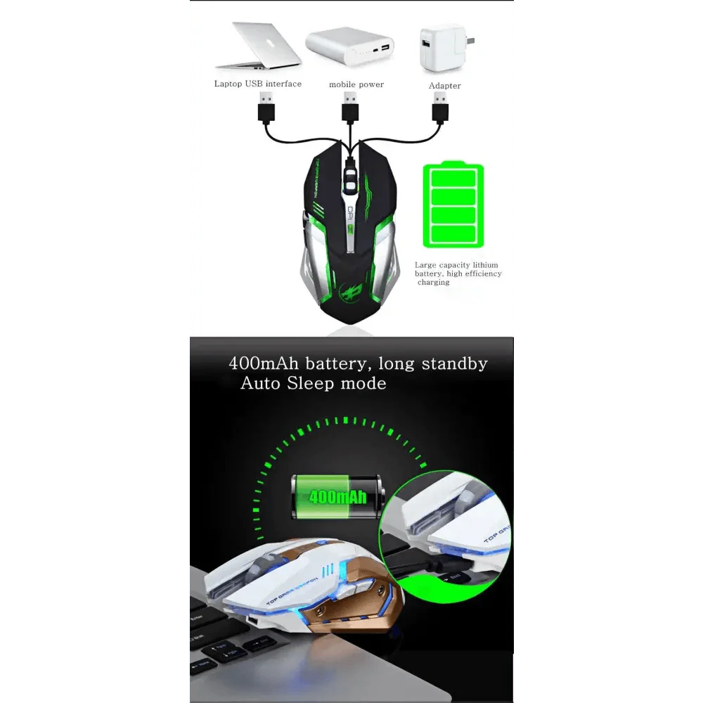 Souris de jeu sans fil, rétroéclairée, optique USB, pour ordinateur de bureau ou portable, avec DPI réglable