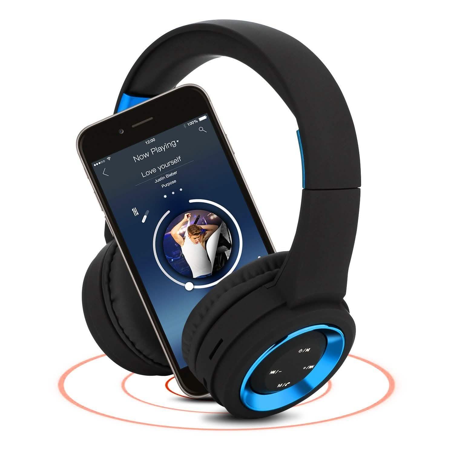 Casque audio sans fil Bluetooth supra-auriculaire à réduction de bruit avec microphone