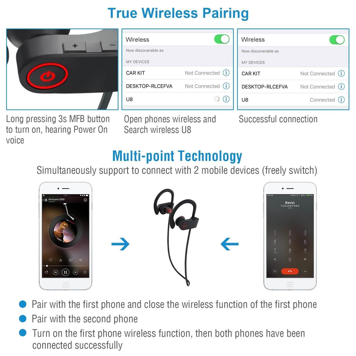 Casque sans fil étanche IPX7