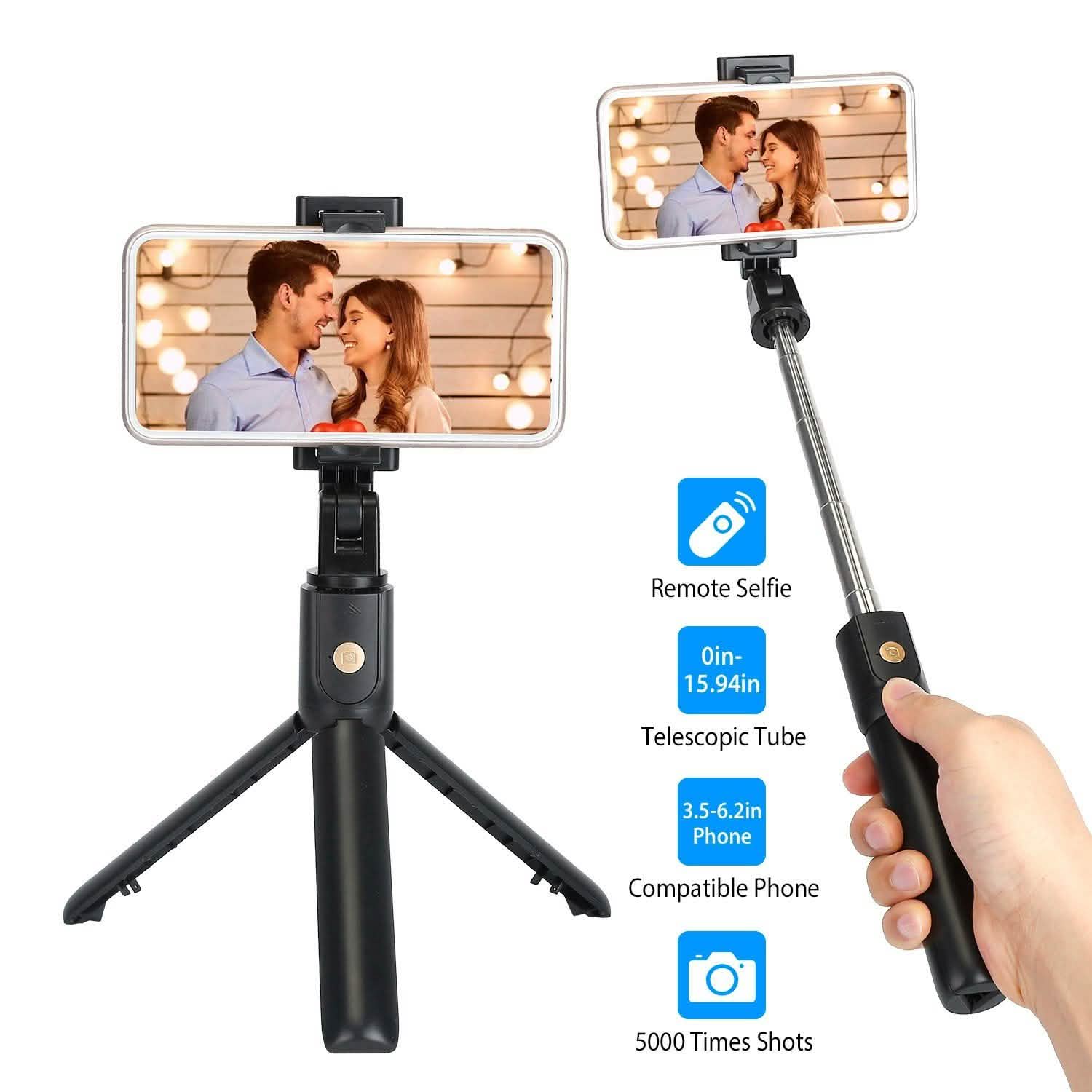 Perche à selfie sans fil Trépied extensible avec télécommande détachable pour téléphones de 3,5 à 6,2 pouces