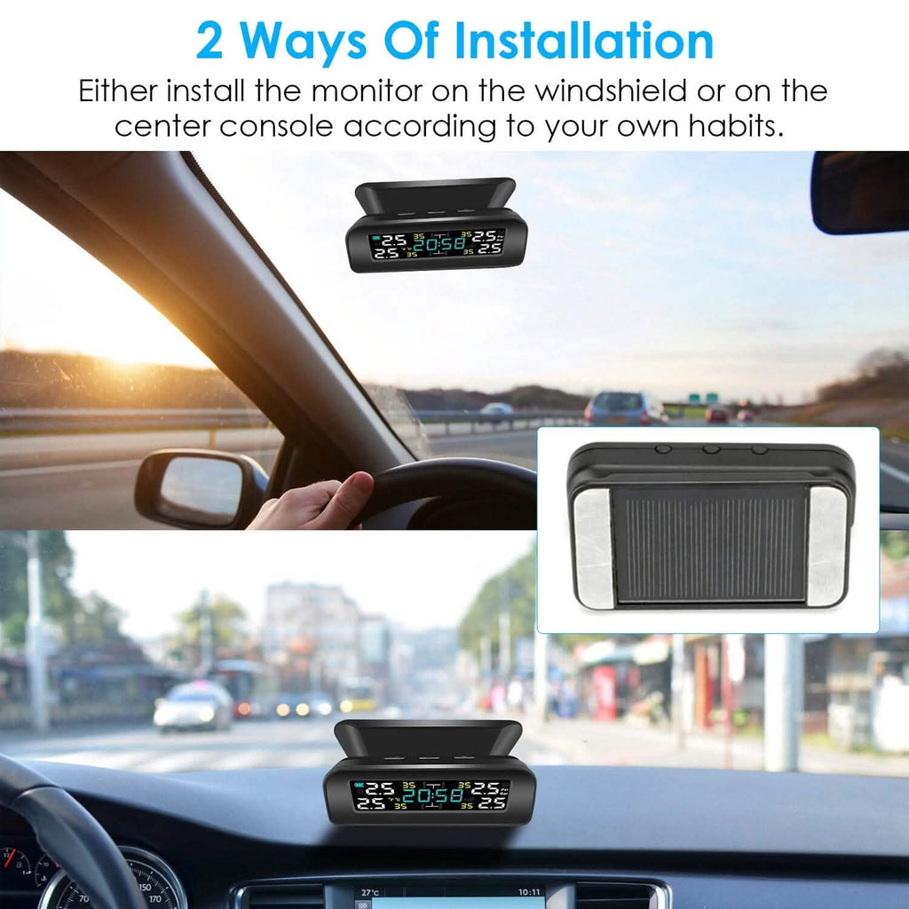 Système de Surveillance de Pression de Pneus Solaire Sans Fil pour Voiture, avec Capteurs de Température et Alarme