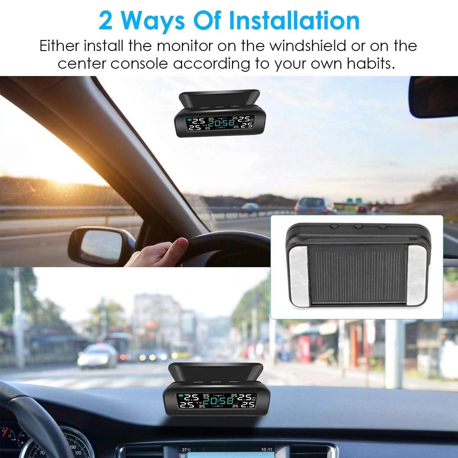 Système de Surveillance de Pression de Pneus Solaire Sans Fil pour Voiture, avec Capteurs de Température et Alarme