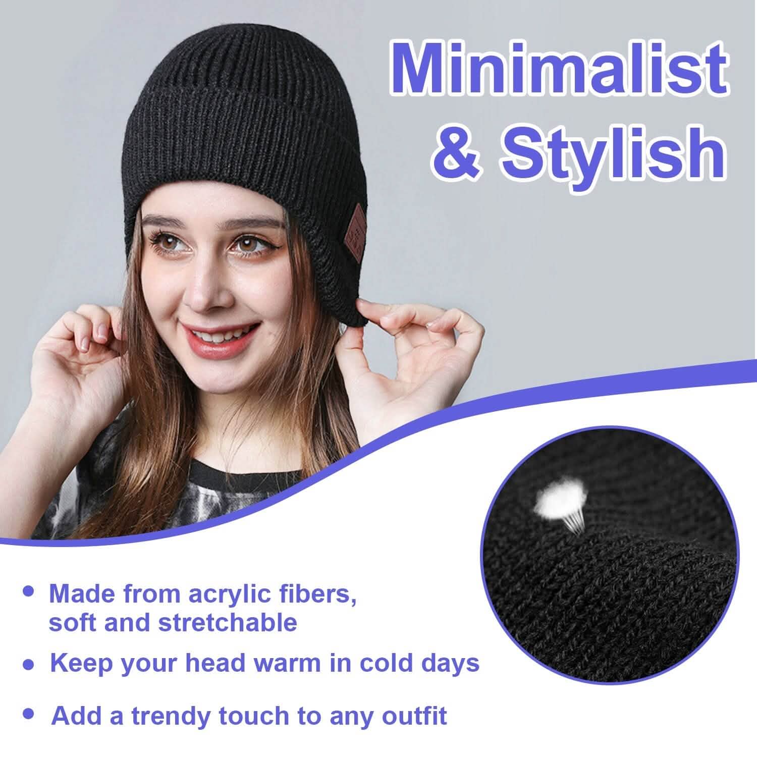 Bonnet sans fil V5.0 avec écouteurs rechargeable par USB