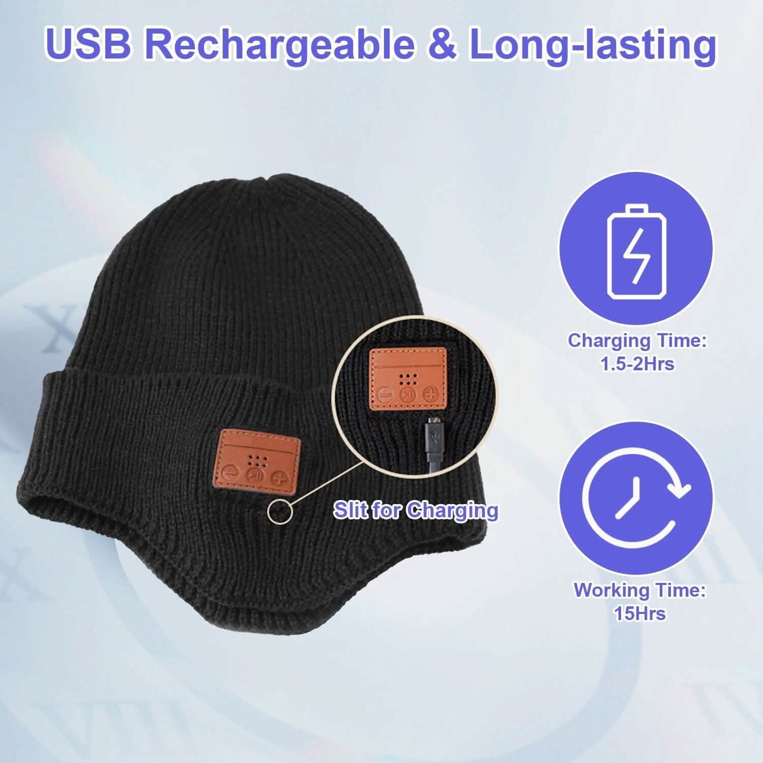 Bonnet sans fil V5.0 avec écouteurs rechargeable par USB