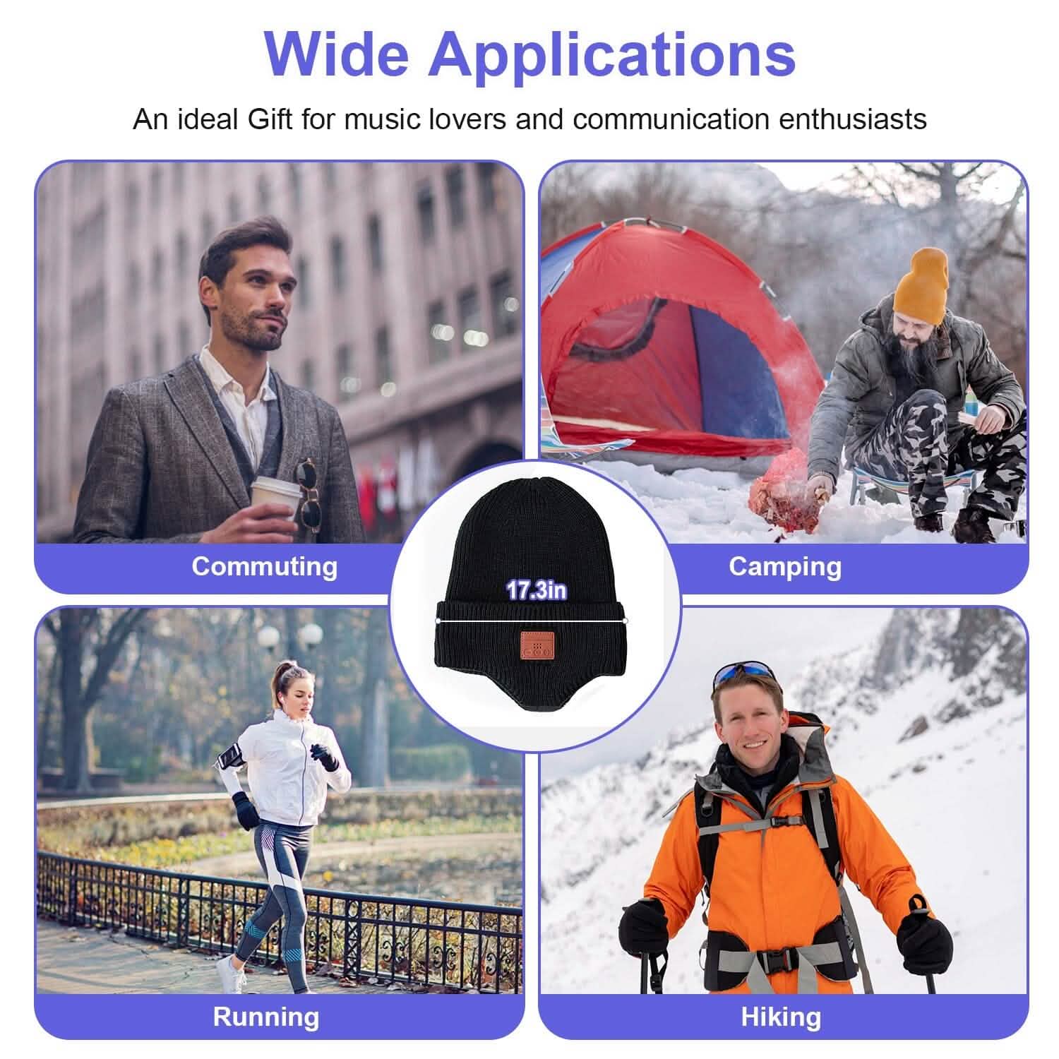 Bonnet sans fil V5.0 avec écouteurs rechargeable par USB