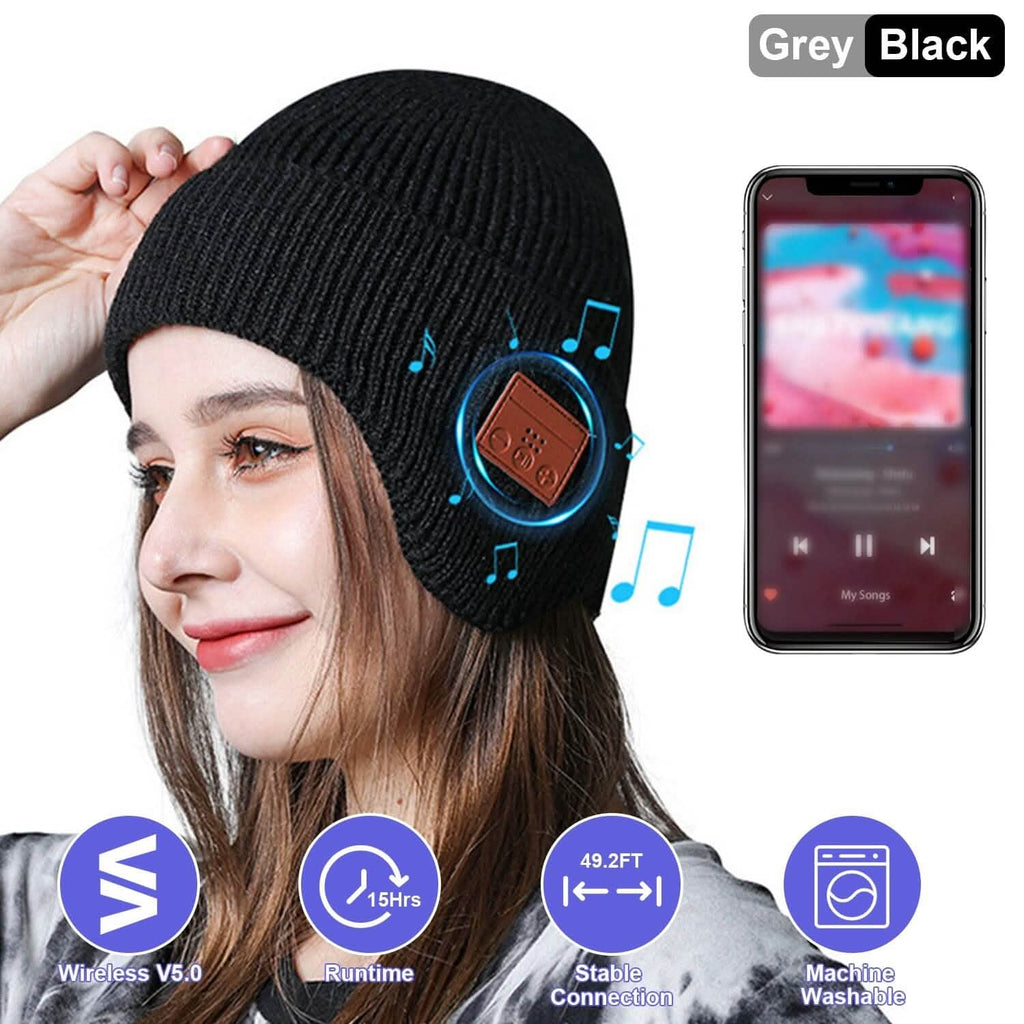 Bonnet sans fil V5.0 avec écouteurs rechargeable par USB