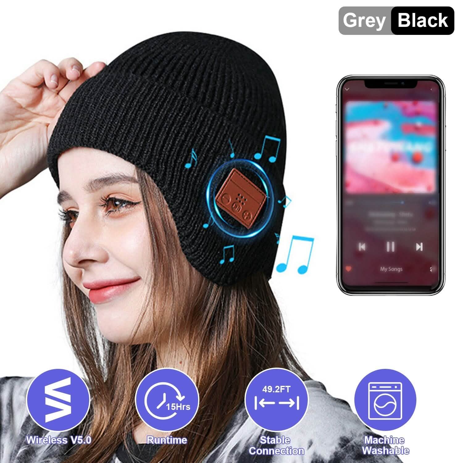 Bonnet sans fil V5.0 avec écouteurs rechargeable par USB