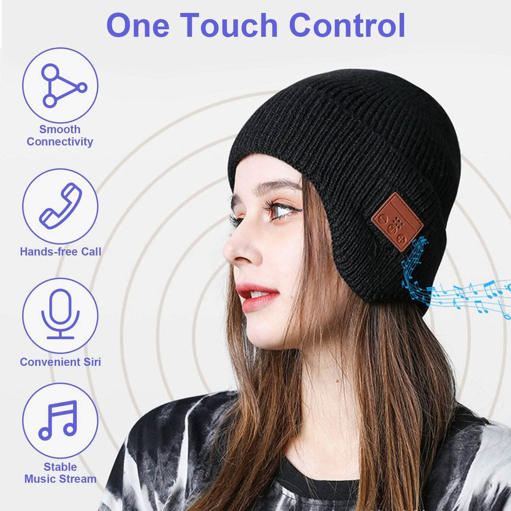 Bonnet sans fil V5.0 avec écouteurs rechargeable par USB