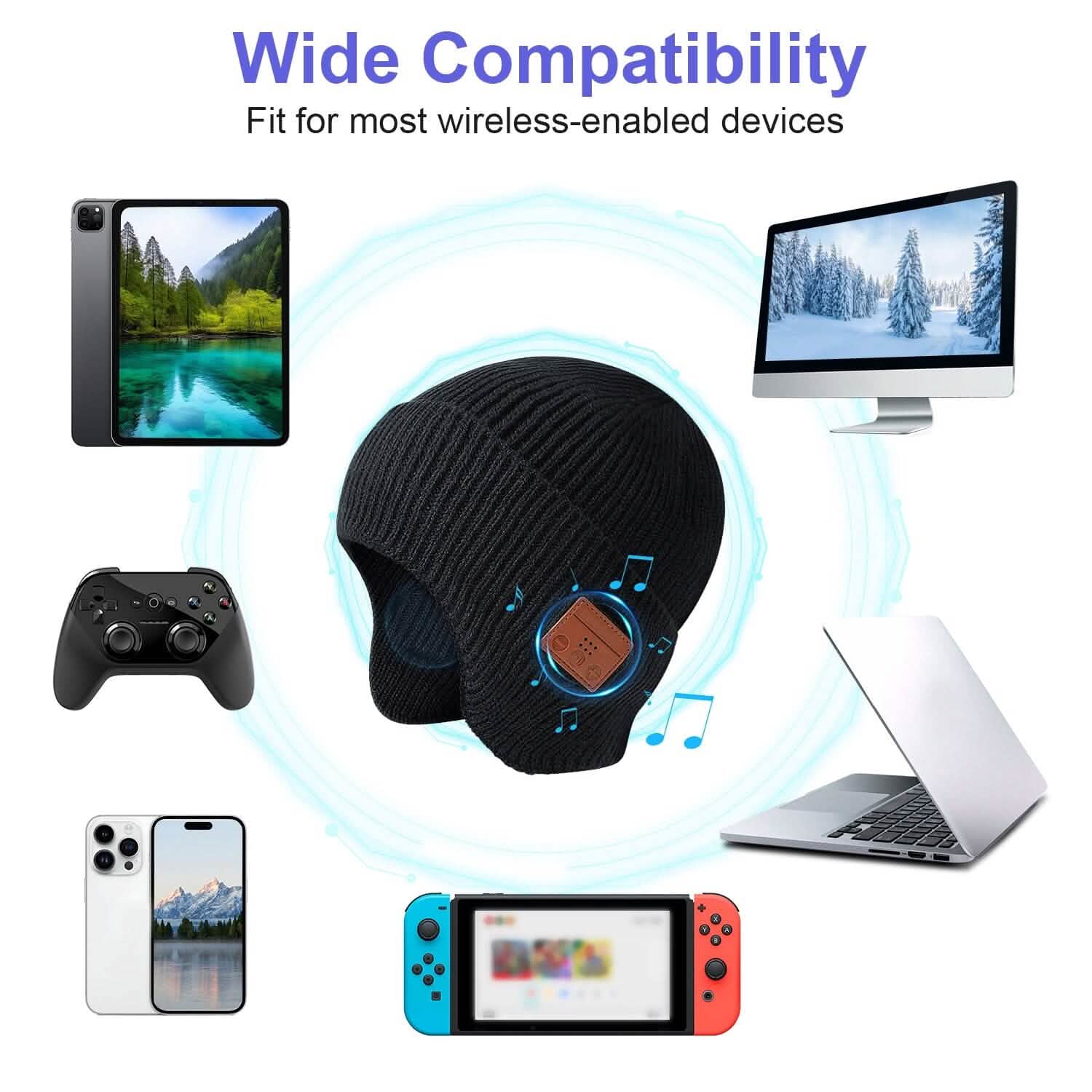 Bonnet sans fil V5.0 avec écouteurs rechargeable par USB