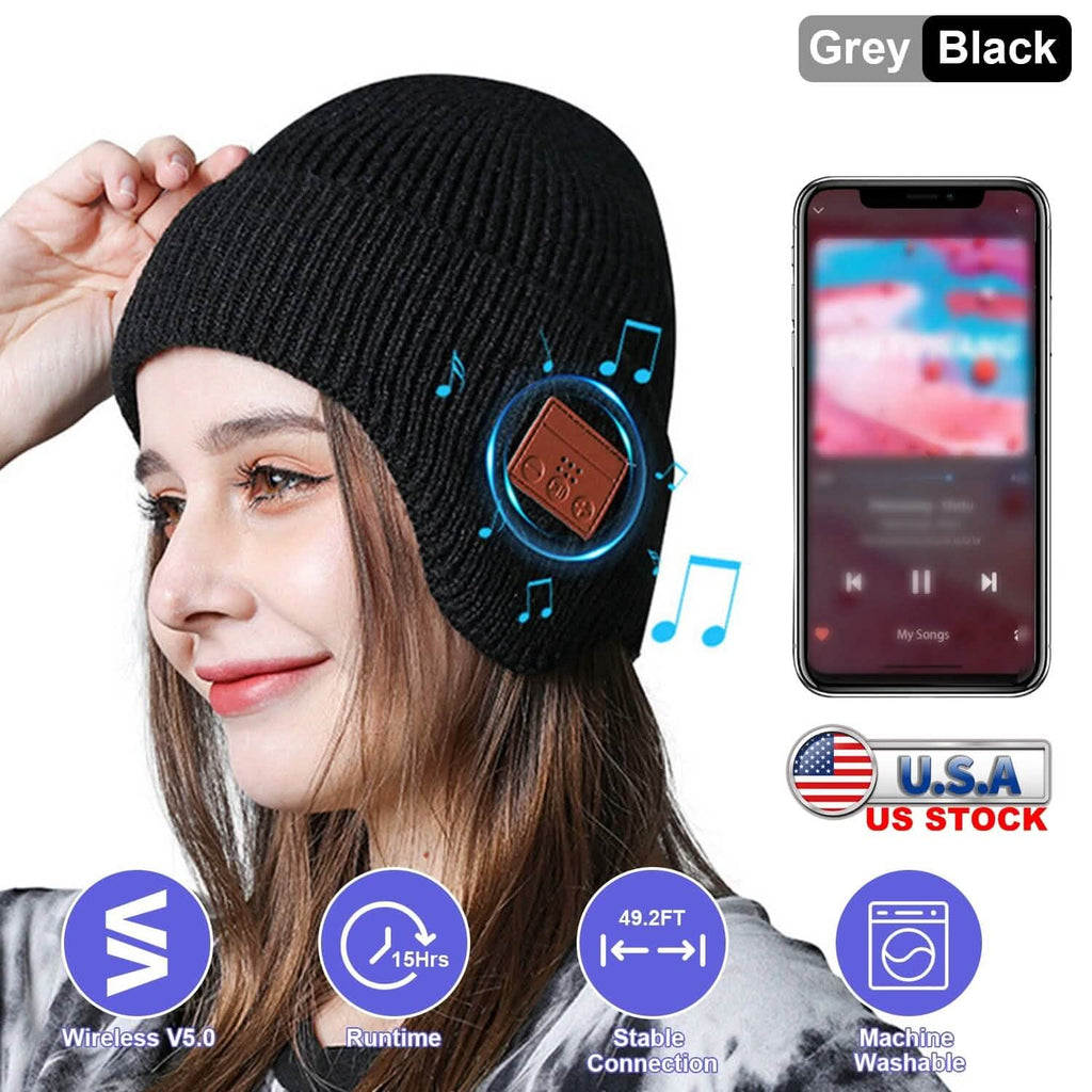 Bonnet sans fil V5.0 avec écouteurs rechargeable par USB