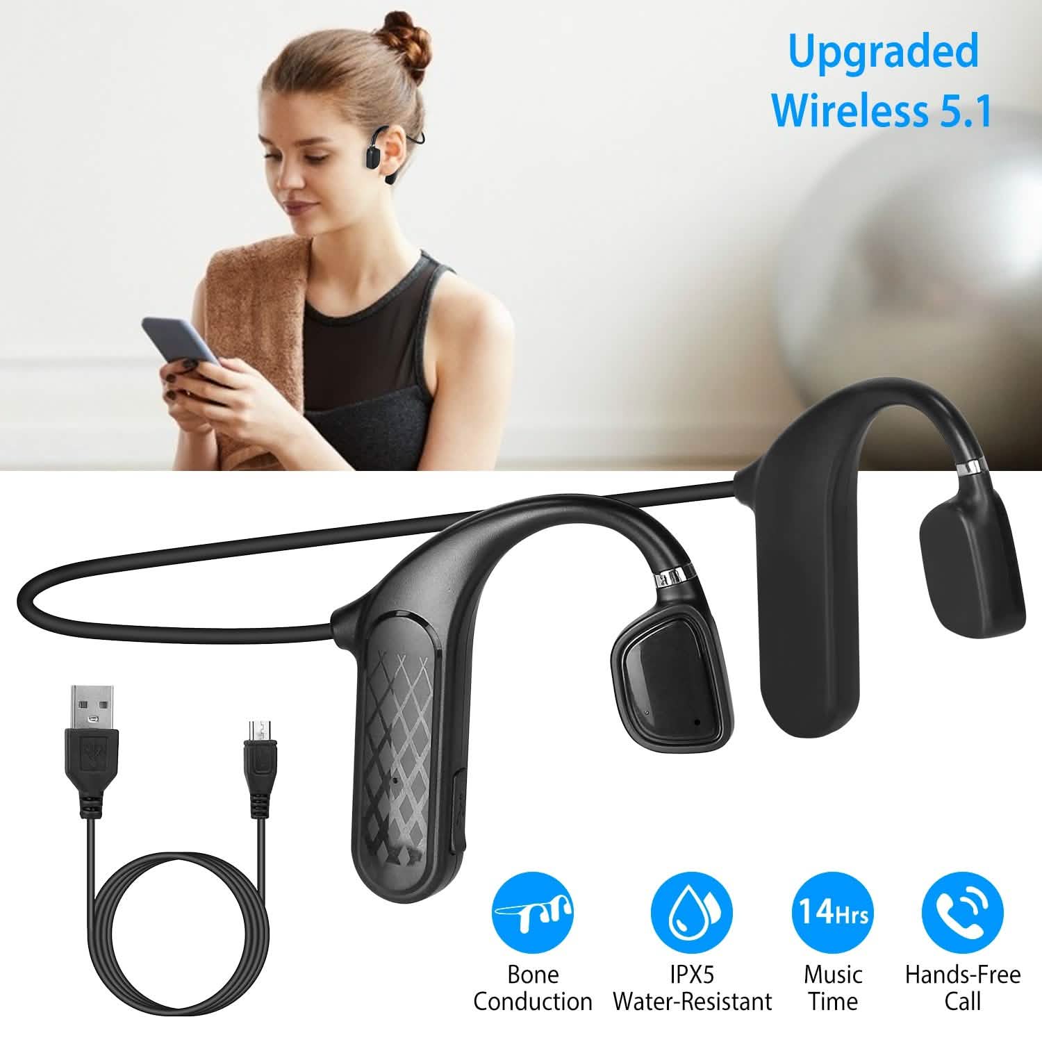 Écouteurs sans fil à conduction osseuse à oreille libre V5.1