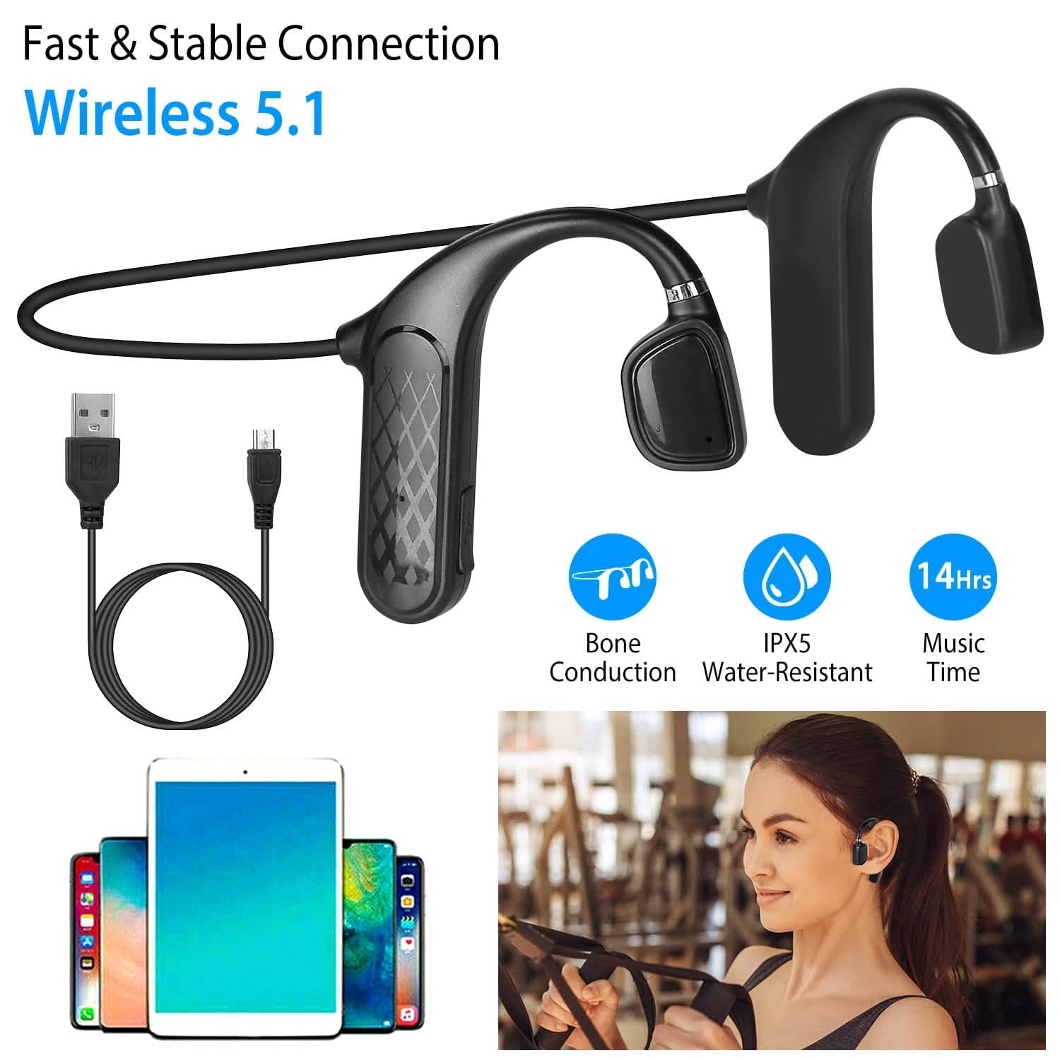Écouteurs sans fil à conduction osseuse à oreille libre V5.1