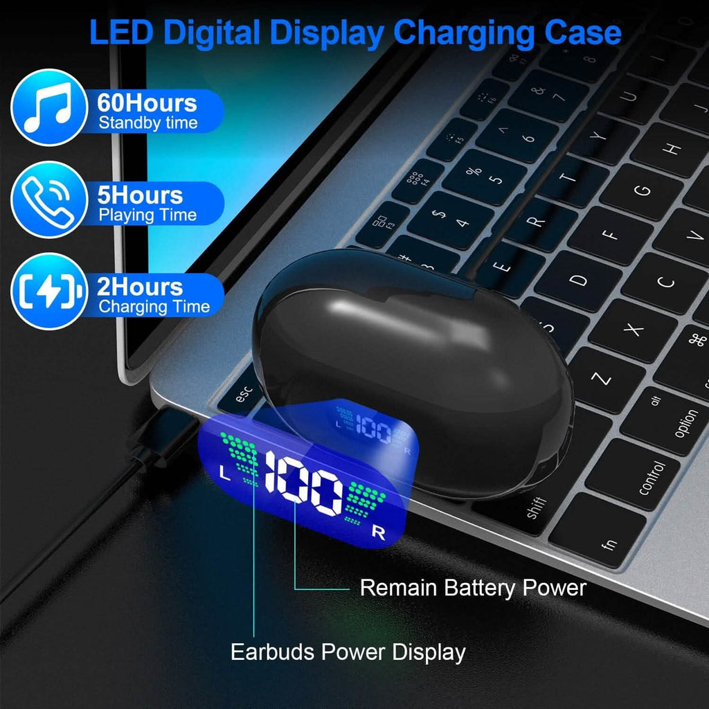 Écouteurs sans fil v5.3 Clip-on ouverts TWS avec micro intégré et boîtier de charge à affichage LED
