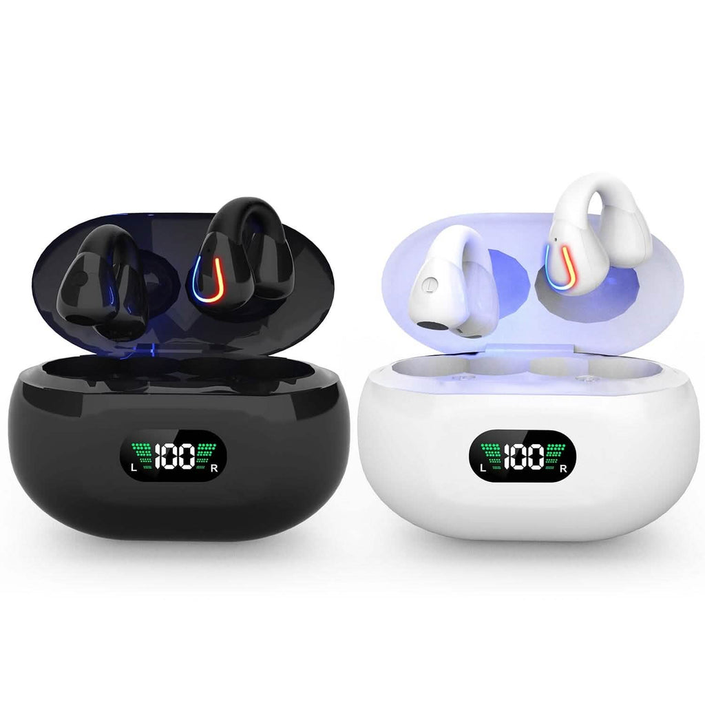 Écouteurs sans fil v5.3 Clip-on ouverts TWS avec micro intégré et boîtier de charge à affichage LED