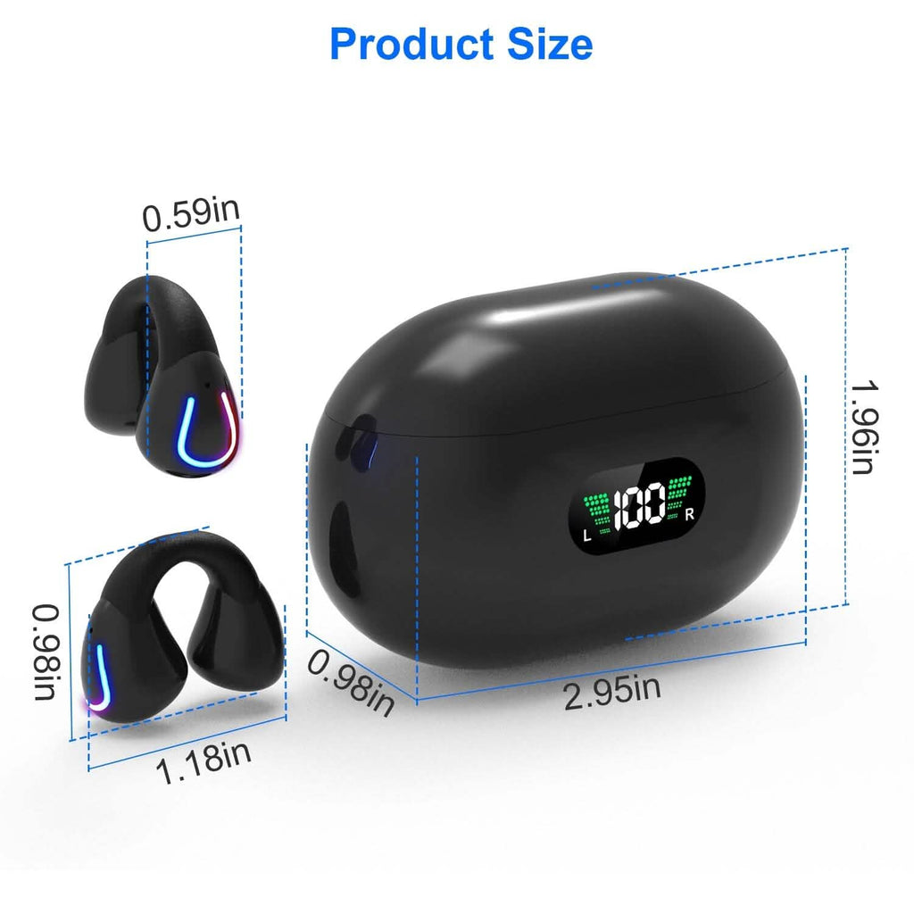 Écouteurs sans fil v5.3 Clip-on ouverts TWS avec micro intégré et boîtier de charge à affichage LED
