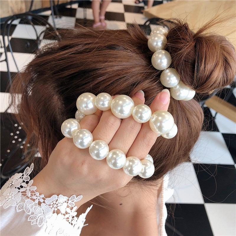 Femme Grande Perle Cheveux Cravates Mode Coréenne Style Bandeau Scrunchies Filles Supports De Queue De Cheval Bande De Caoutchouc Accessoires De Cheveux Accessoires De Queue De Cheval Pour Femmes Et Filles