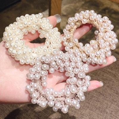 Femme Grande Perle Cheveux Cravates Mode Coréenne Style Bandeau Scrunchies Filles Supports De Queue De Cheval Bande De Caoutchouc Accessoires De Cheveux Accessoires De Queue De Cheval Pour Femmes Et Filles