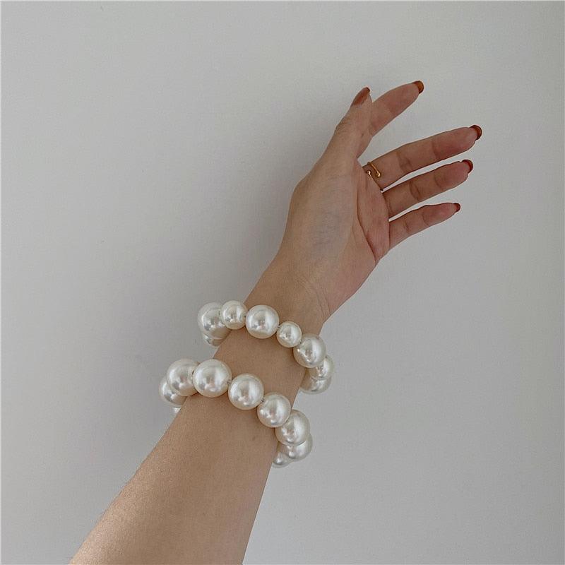 Femme Grande Perle Cheveux Cravates Mode Coréenne Style Bandeau Scrunchies Filles Supports De Queue De Cheval Bande De Caoutchouc Accessoires De Cheveux Accessoires De Queue De Cheval Pour Femmes Et Filles