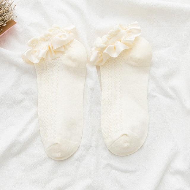 Chaussettes d'été à volants pour femme, courtes, en nylon, dentelle, motif dessin animé, style doux, pour filles, collants, accessoires de cosplay