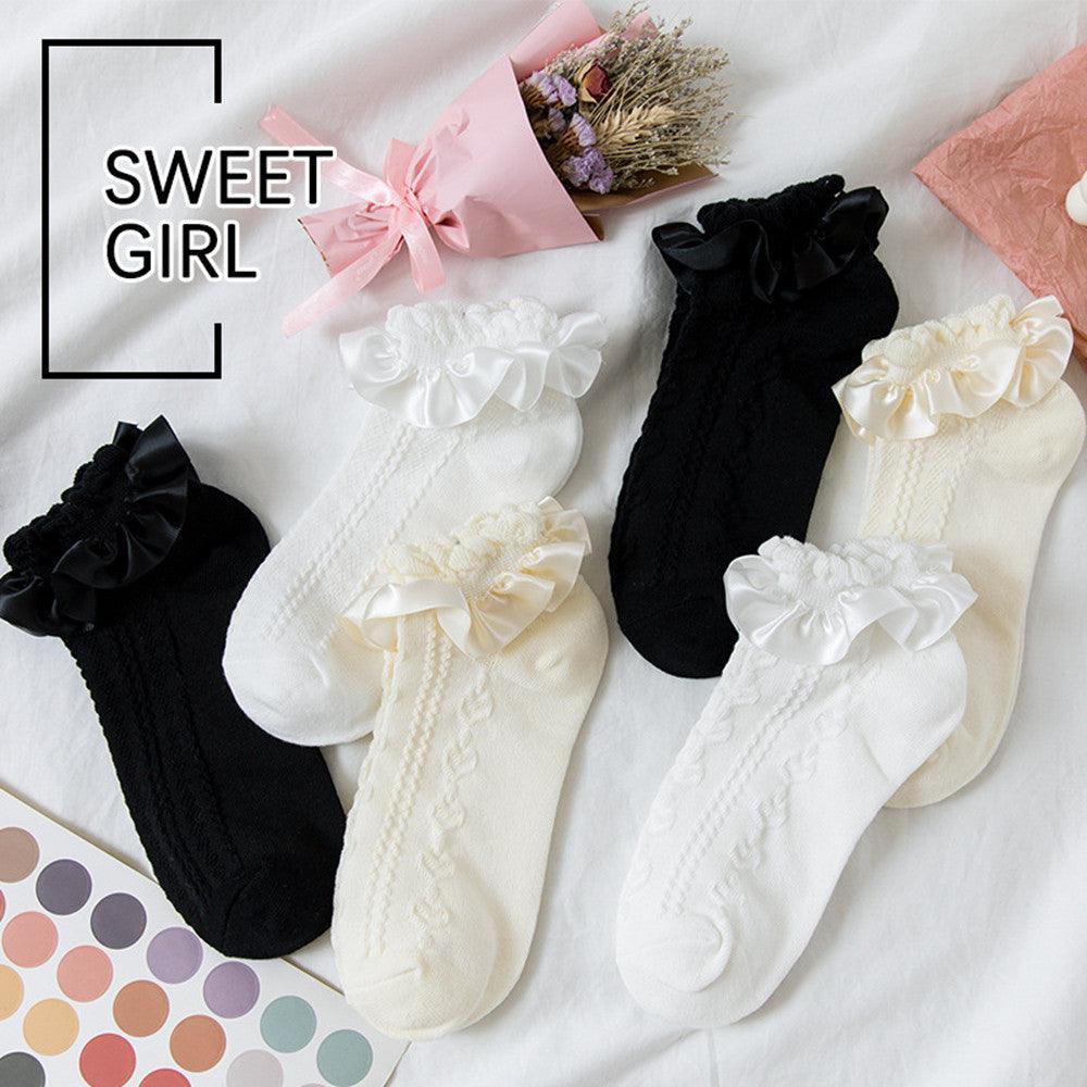 Chaussettes d'été à volants pour femme, courtes, en nylon, dentelle, motif dessin animé, style doux, pour filles, collants, accessoires de cosplay