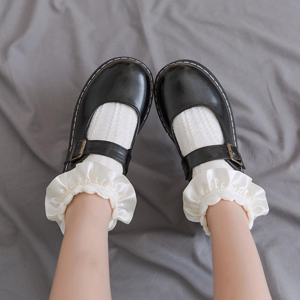 Chaussettes d'été à volants pour femme, courtes, en nylon, dentelle, motif dessin animé, style doux, pour filles, collants, accessoires de cosplay