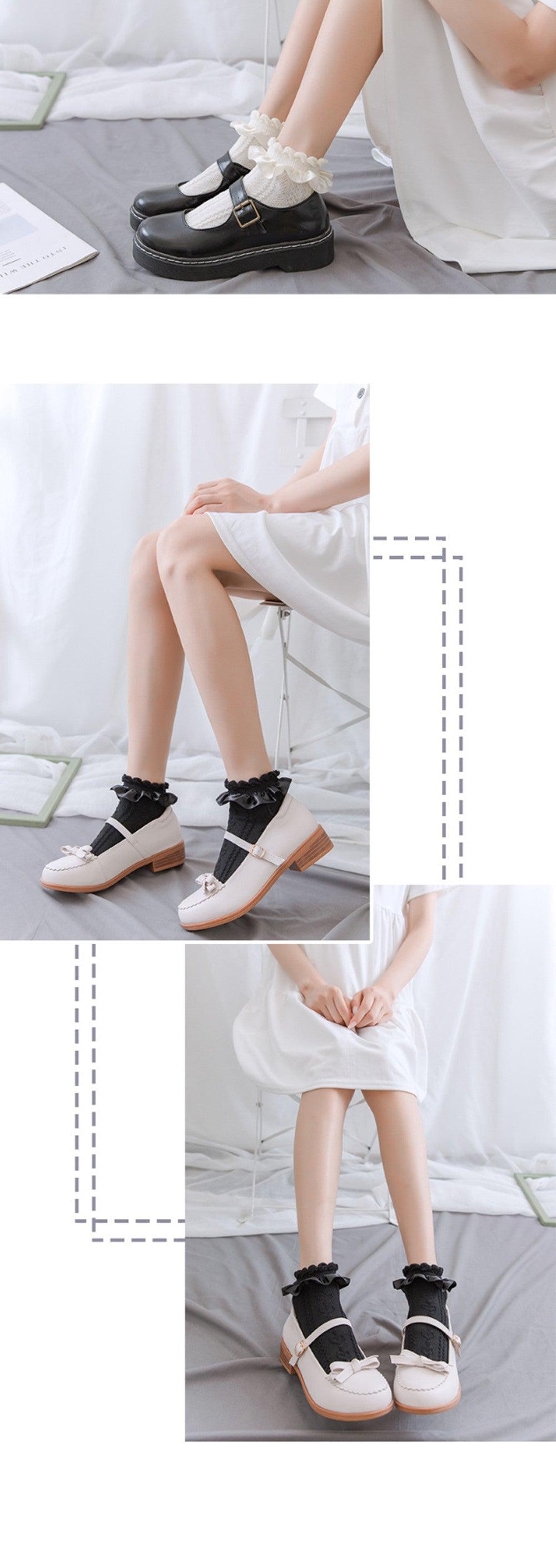 Chaussettes d'été à volants pour femme, courtes, en nylon, dentelle, motif dessin animé, style doux, pour filles, collants, accessoires de cosplay
