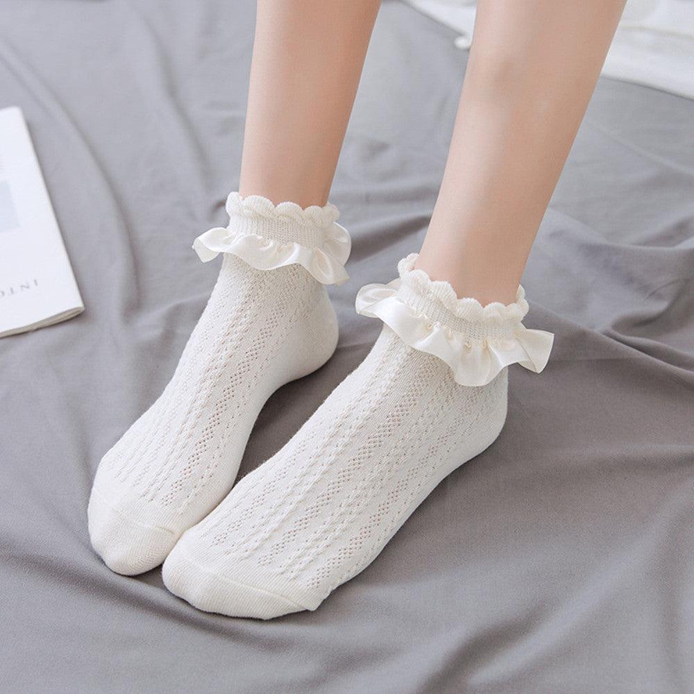 Chaussettes d'été à volants pour femme, courtes, en nylon, dentelle, motif dessin animé, style doux, pour filles, collants, accessoires de cosplay