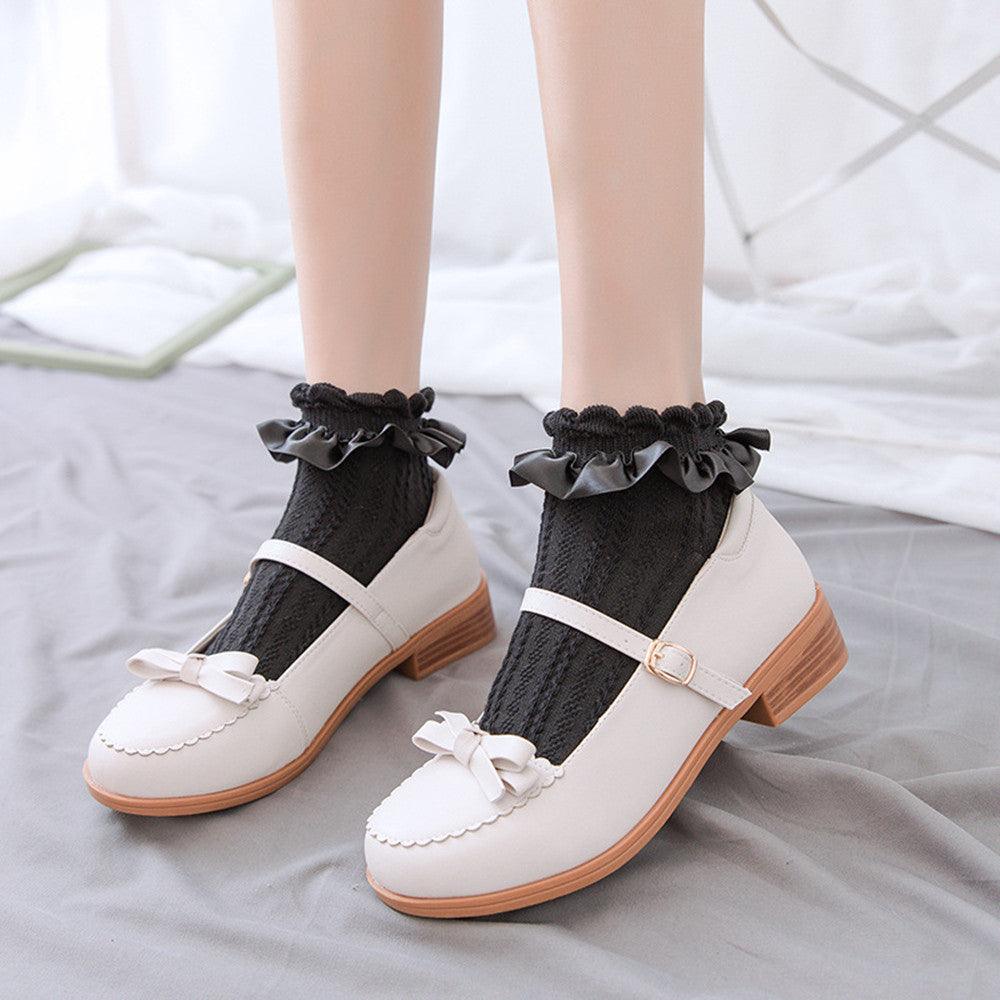 Chaussettes d'été à volants pour femme, courtes, en nylon, dentelle, motif dessin animé, style doux, pour filles, collants, accessoires de cosplay
