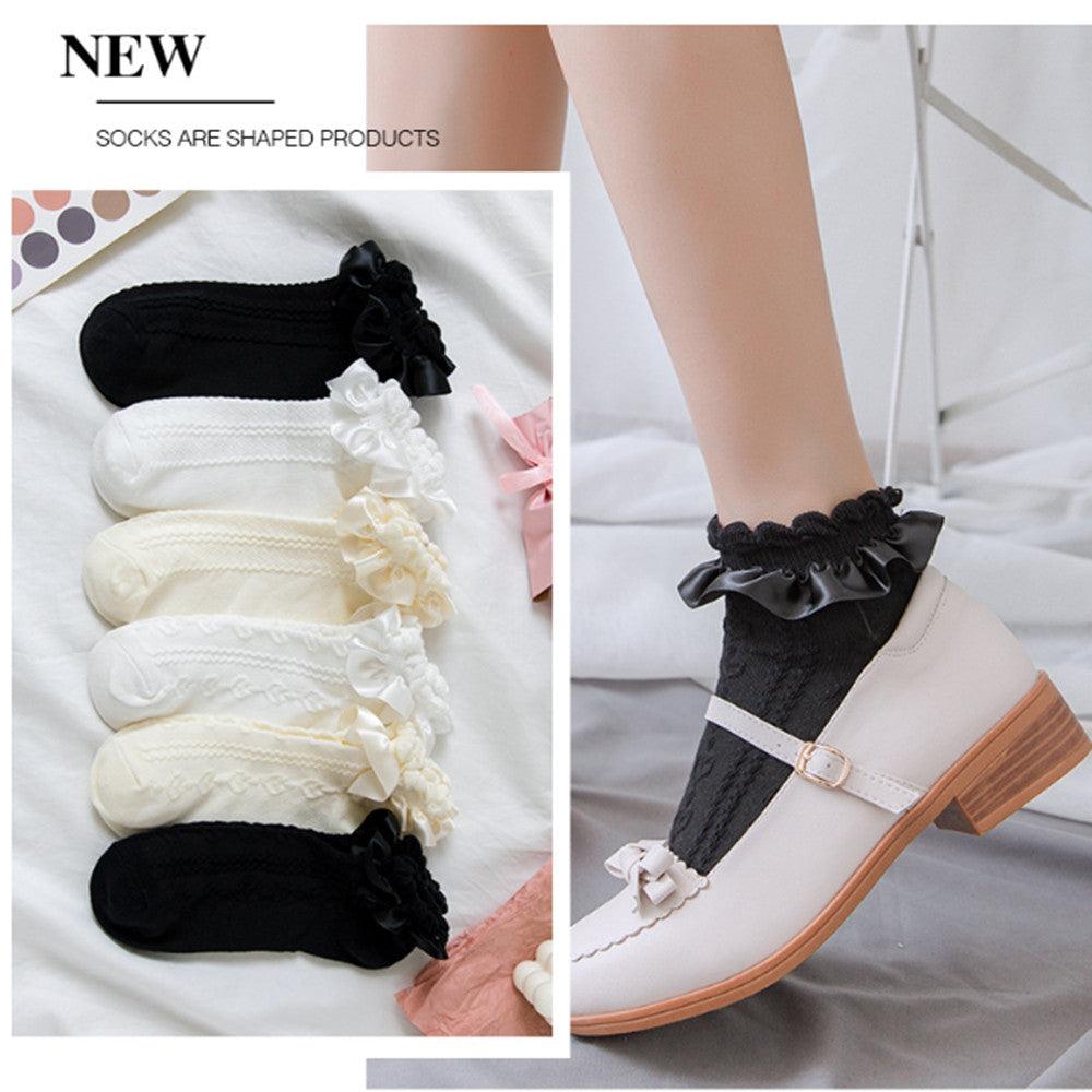Chaussettes d'été à volants pour femme, courtes, en nylon, dentelle, motif dessin animé, style doux, pour filles, collants, accessoires de cosplay