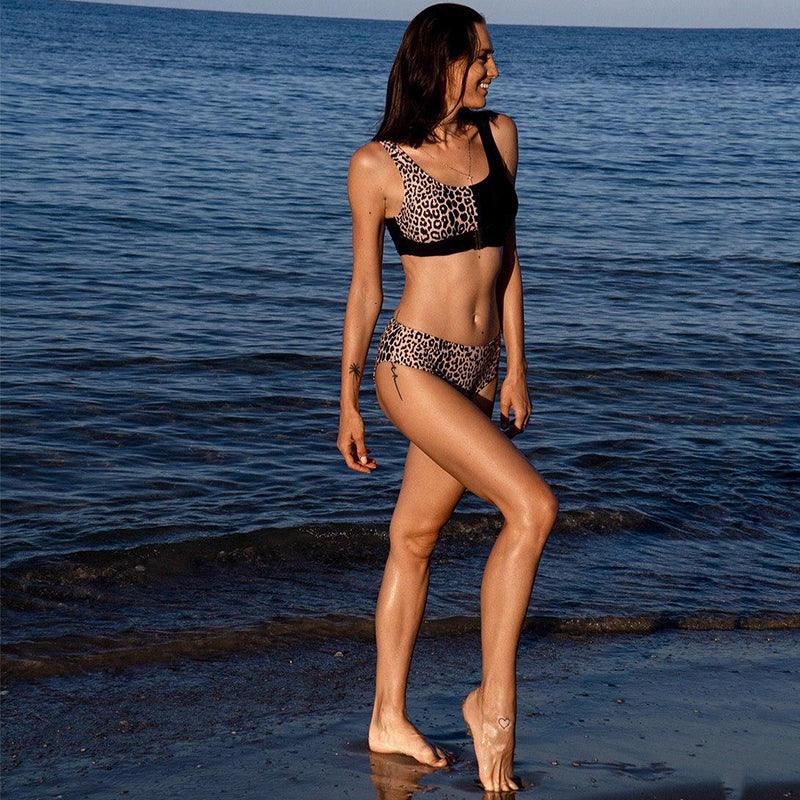 Ensemble bikini léopard femme maillot de bain taille haute femme imprimé floral 2 pièces maillots de bain femme maillots de bain patchwork bikinis push up imprimés boucles devant tenue de plage