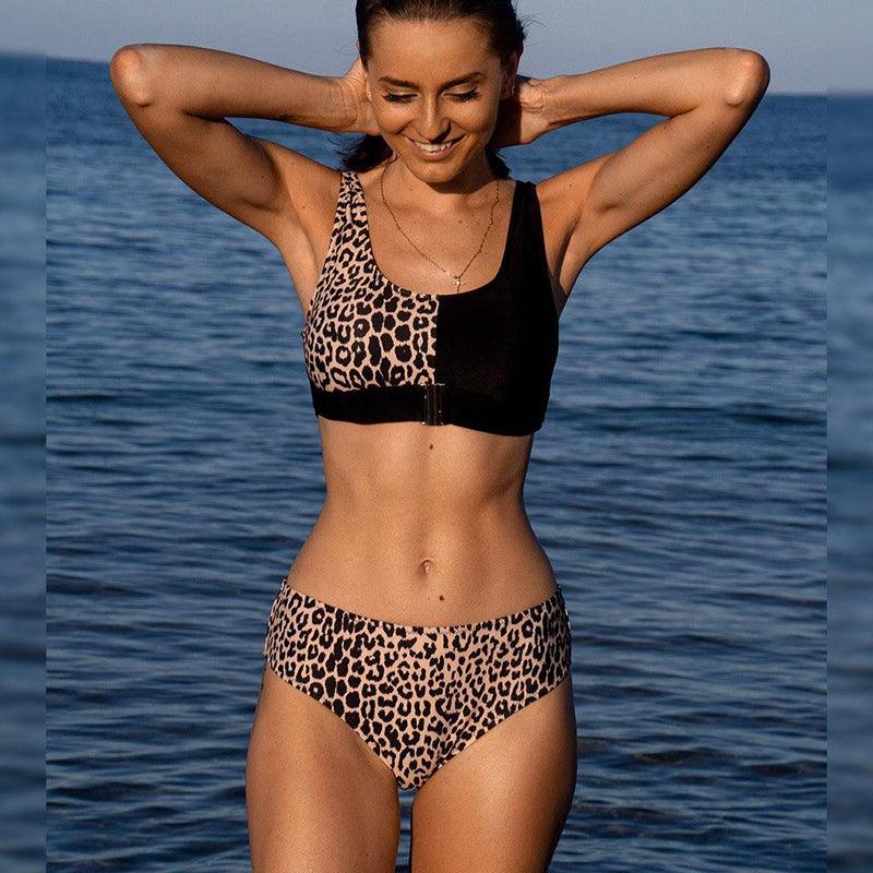 Ensemble bikini léopard femme maillot de bain taille haute femme imprimé floral 2 pièces maillots de bain femme maillots de bain patchwork bikinis push up imprimés boucles devant tenue de plage