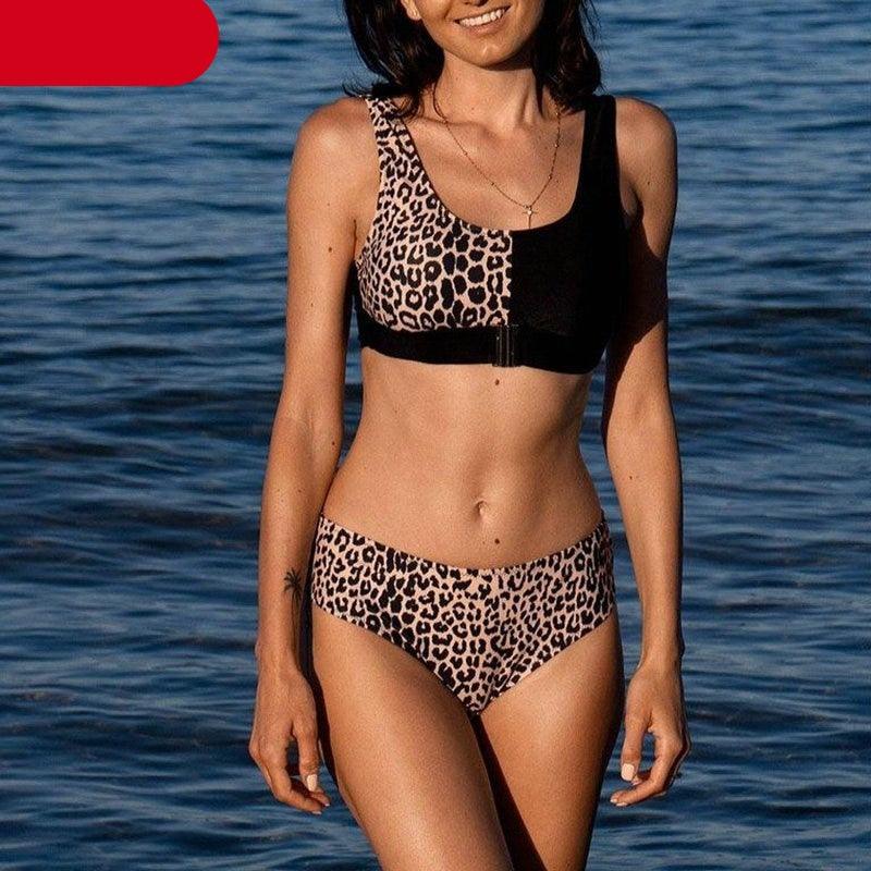 Ensemble bikini léopard femme maillot de bain taille haute femme imprimé floral 2 pièces maillots de bain femme maillots de bain patchwork bikinis push up imprimés boucles devant tenue de plage