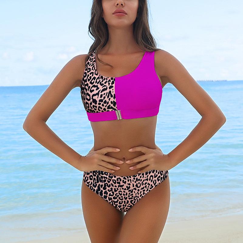Ensemble bikini léopard femme maillot de bain taille haute femme imprimé floral 2 pièces maillots de bain femme maillots de bain patchwork bikinis push up imprimés boucles devant tenue de plage