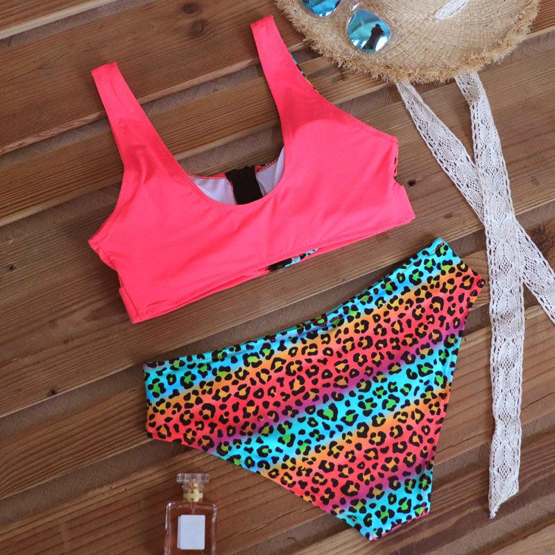 Ensemble bikini léopard femme maillot de bain taille haute femme imprimé floral 2 pièces maillots de bain femme maillots de bain patchwork bikinis push up imprimés boucles devant tenue de plage