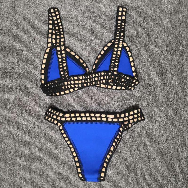 Ensemble Bikini Femme Maillot de Bain Vêtement de Plage Taille Basse Tricot Fait Main Maillot de Bain Femme Maillot de Bain Ensemble Bikini Triangle Coulissant Femme Halter Maillot de Bain Charmant à Nouer sur les Côtés