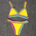 Ensemble Bikini Femme Maillot de Bain Vêtement de Plage Taille Basse Tricot Fait Main Maillot de Bain Femme Maillot de Bain Ensemble Bikini Triangle Coulissant Femme Halter Maillot de Bain Charmant à Nouer sur les Côtés