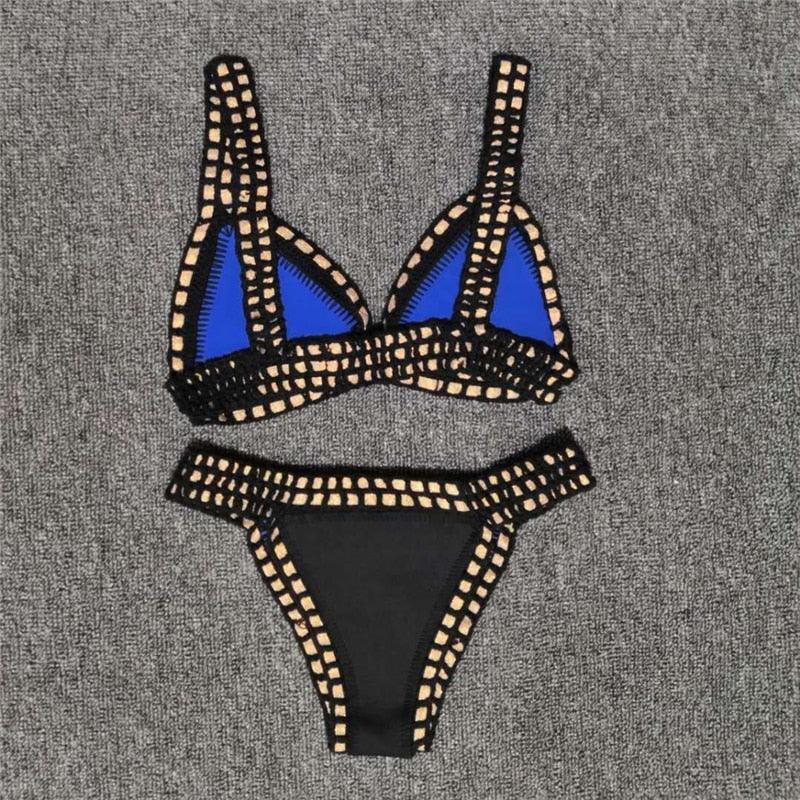 Ensemble Bikini Femme Maillot de Bain Vêtement de Plage Taille Basse Tricot Fait Main Maillot de Bain Femme Maillot de Bain Ensemble Bikini Triangle Coulissant Femme Halter Maillot de Bain Charmant à Nouer sur les Côtés