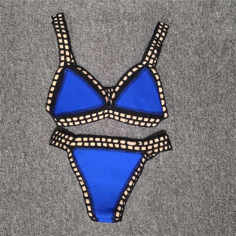 Ensemble Bikini Femme Maillot de Bain Vêtement de Plage Taille Basse Tricot Fait Main Maillot de Bain Femme Maillot de Bain Ensemble Bikini Triangle Coulissant Femme Halter Maillot de Bain Charmant à Nouer sur les Côtés
