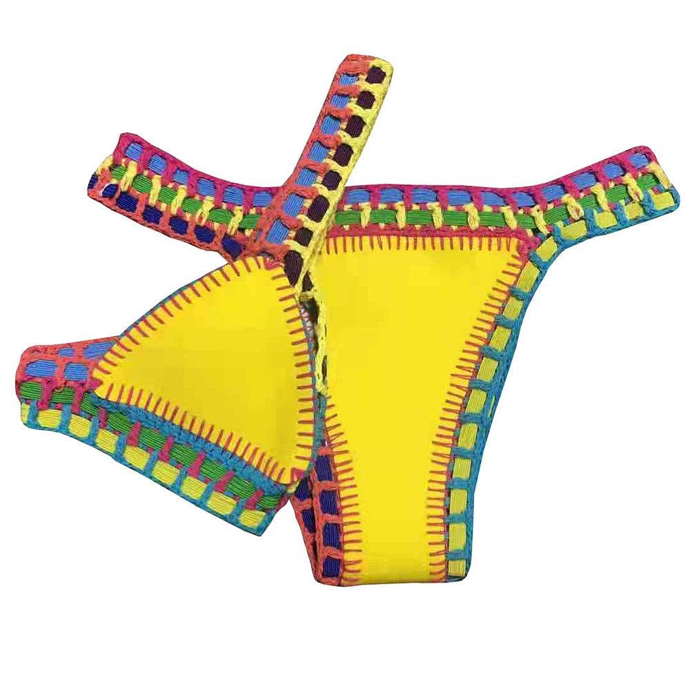 Ensemble Bikini Femme Maillot de Bain Vêtement de Plage Taille Basse Tricot Fait Main Maillot de Bain Femme Maillot de Bain Ensemble Bikini Triangle Coulissant Femme Halter Maillot de Bain Charmant à Nouer sur les Côtés