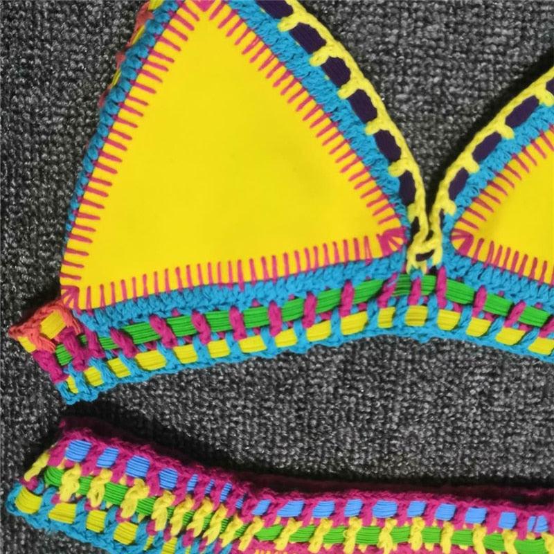 Ensemble Bikini Femme Maillot de Bain Vêtement de Plage Taille Basse Tricot Fait Main Maillot de Bain Femme Maillot de Bain Ensemble Bikini Triangle Coulissant Femme Halter Maillot de Bain Charmant à Nouer sur les Côtés